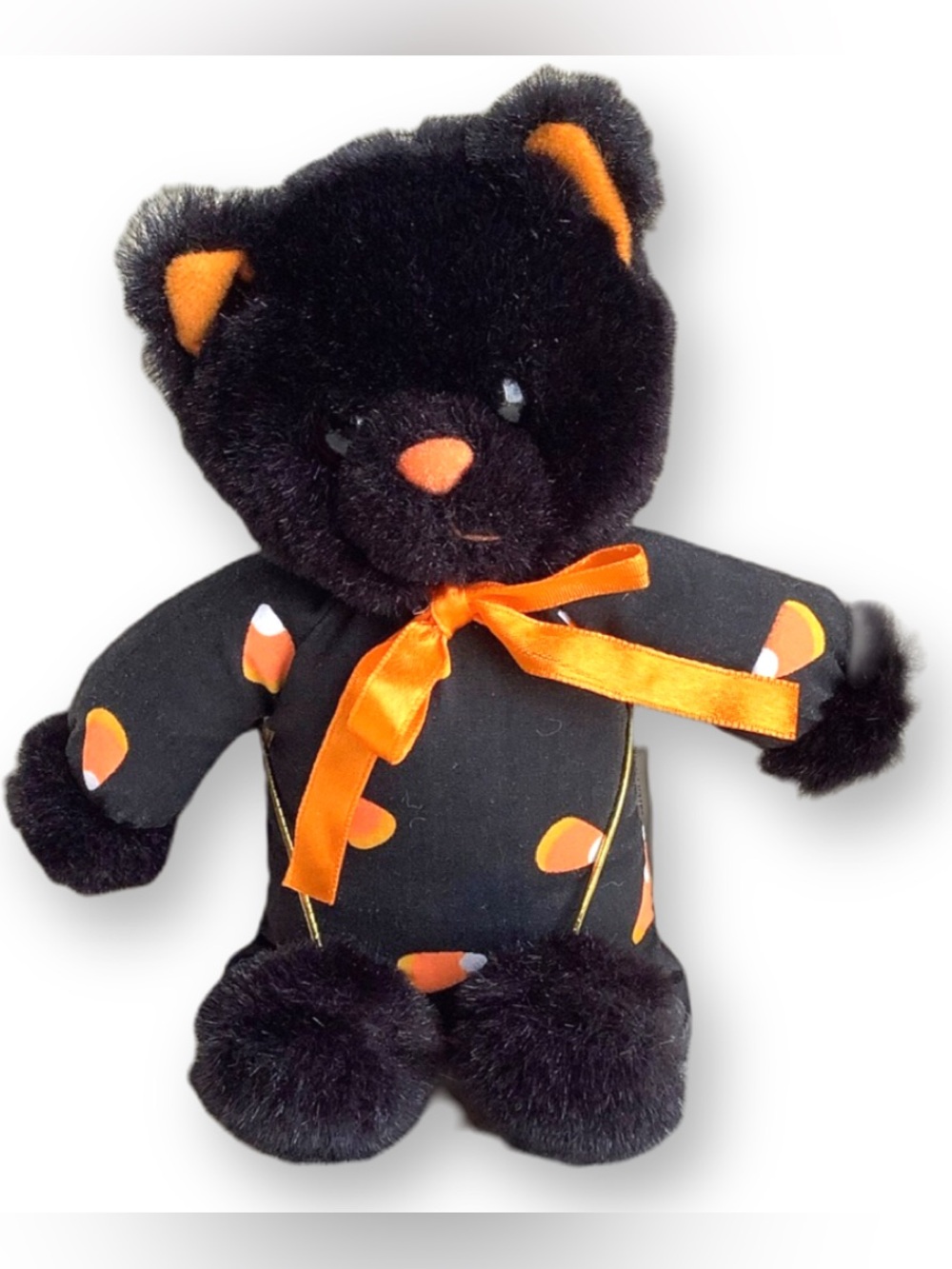 Halloween Black Cat Plush 6in Candy Corn Outfit and Orange Bow 🐈⬛